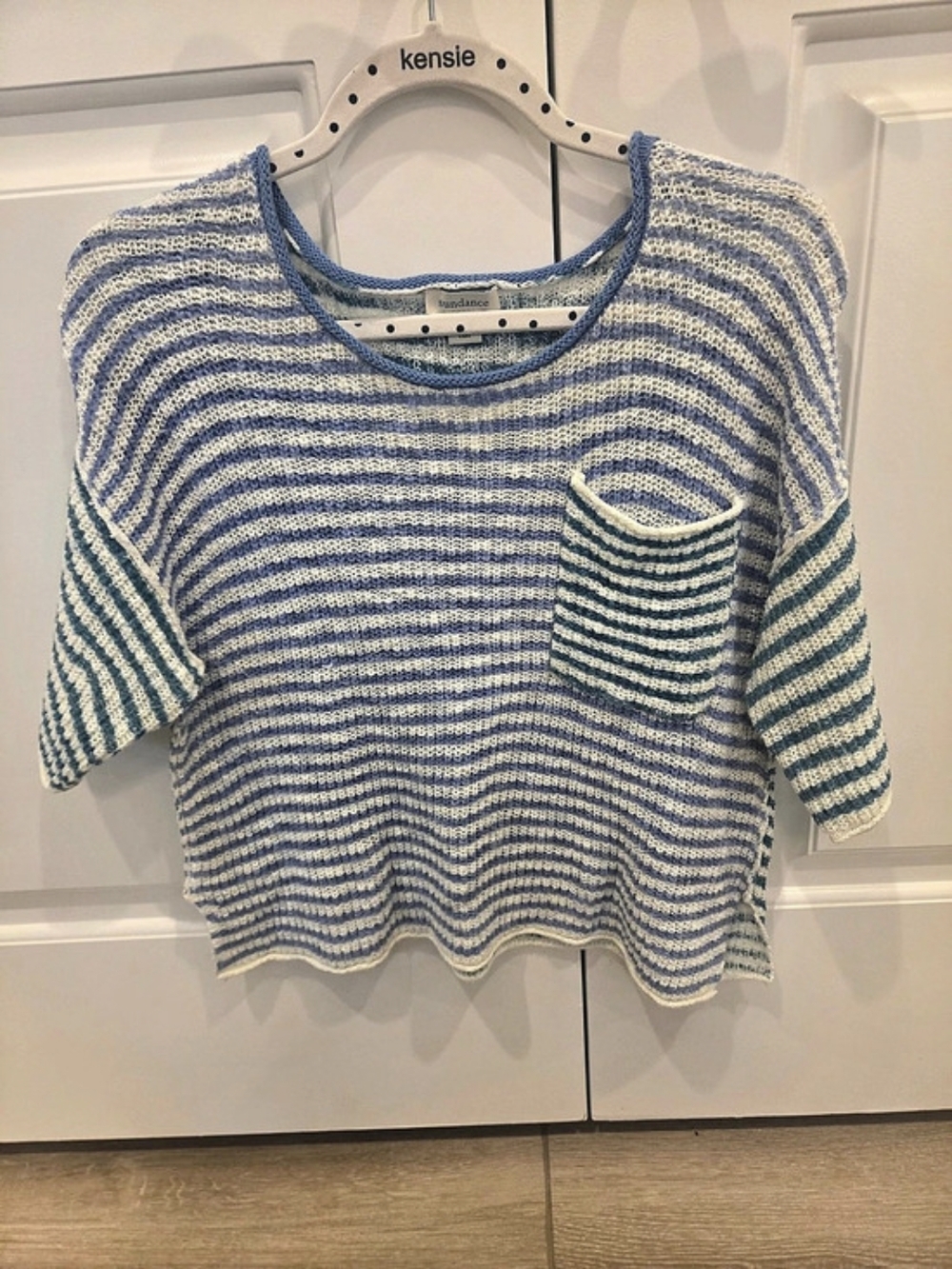 Sundance Striped Crew Neck Sweater in Blue & White Like New